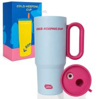 Vaso Térmico Celeste Y Rosa De Acero Inoxidable Con Sorbete E Infusor