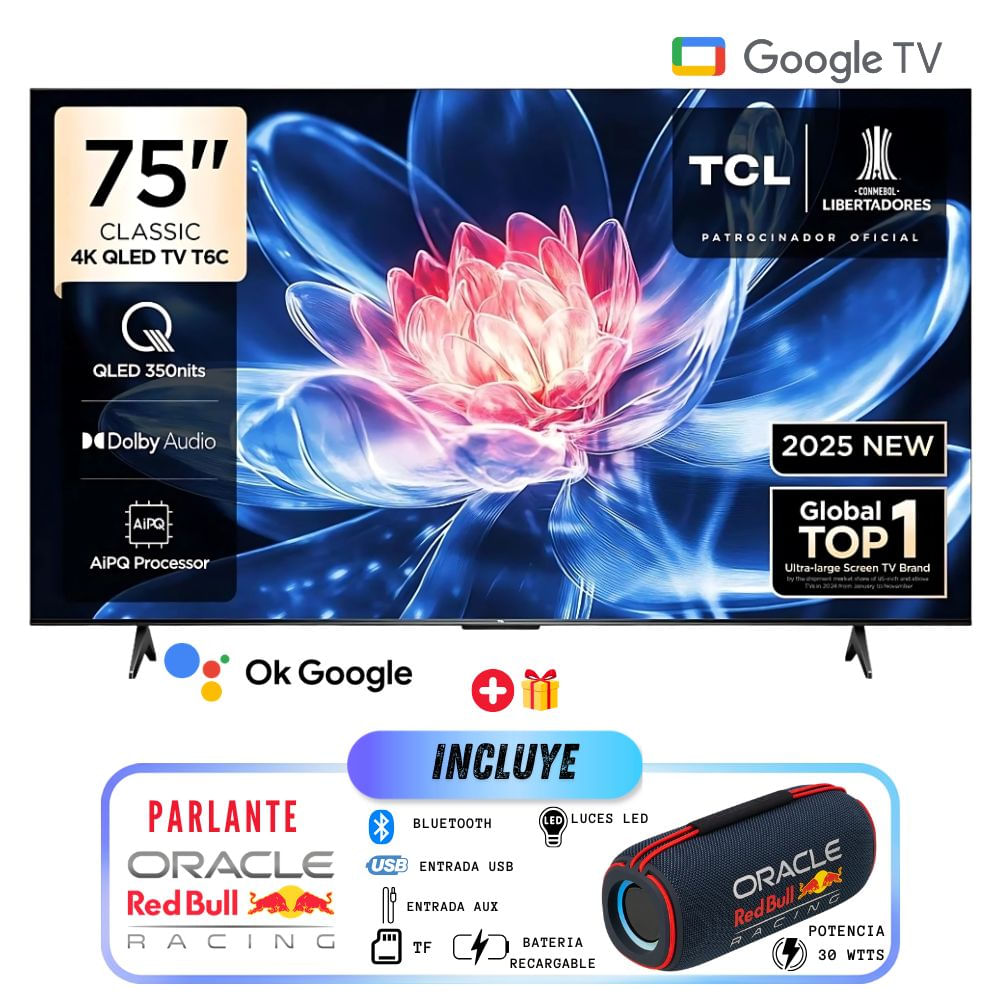 Televisor TCL QLED 75 UHD 4K Smart TV 75T6C GOOGLE - PARLANTE