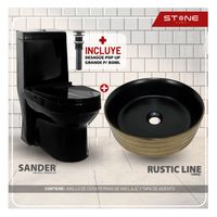 Combo de Inodoro Minimalista Sander Black /Lavamanos Circular Rustic Line Topaz Stone