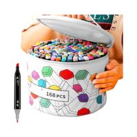 Plumones kawai 168 piezas en estuche circular cuero pu