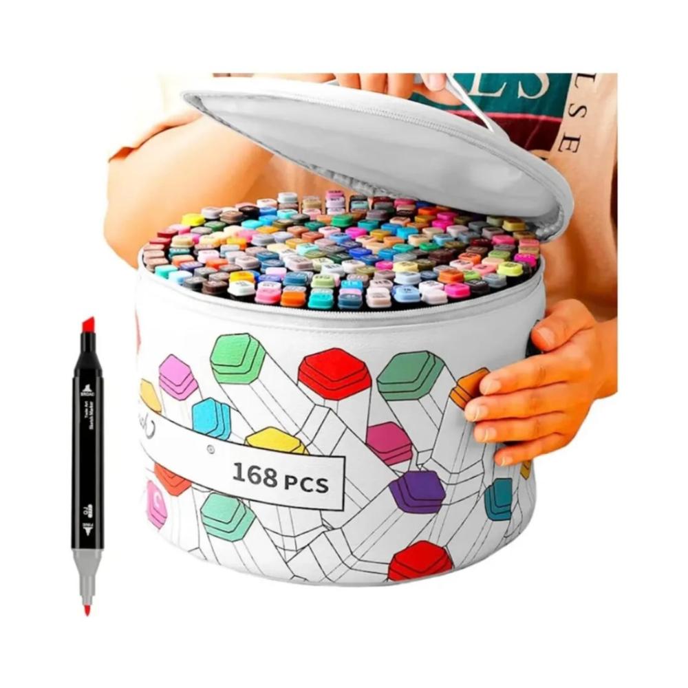 Plumones kawai 168 piezas en estuche circular cuero pu