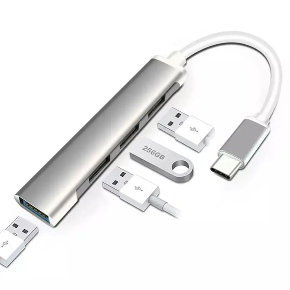 Adaptador Hub USB tipo C 4 en 1 Puertos PC, Laptop, Android.