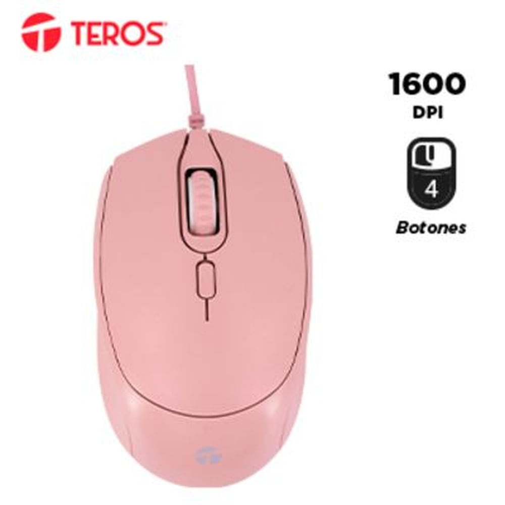 Mouse Óptico TEROS TE-1226S Rosado USB ergonómico