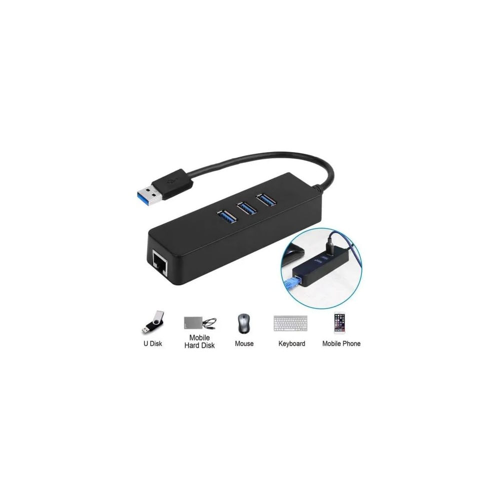 Hub USB 3.0 con 3 Puertos Ultra Rápido  Ideal para Laptop/PC – Negro