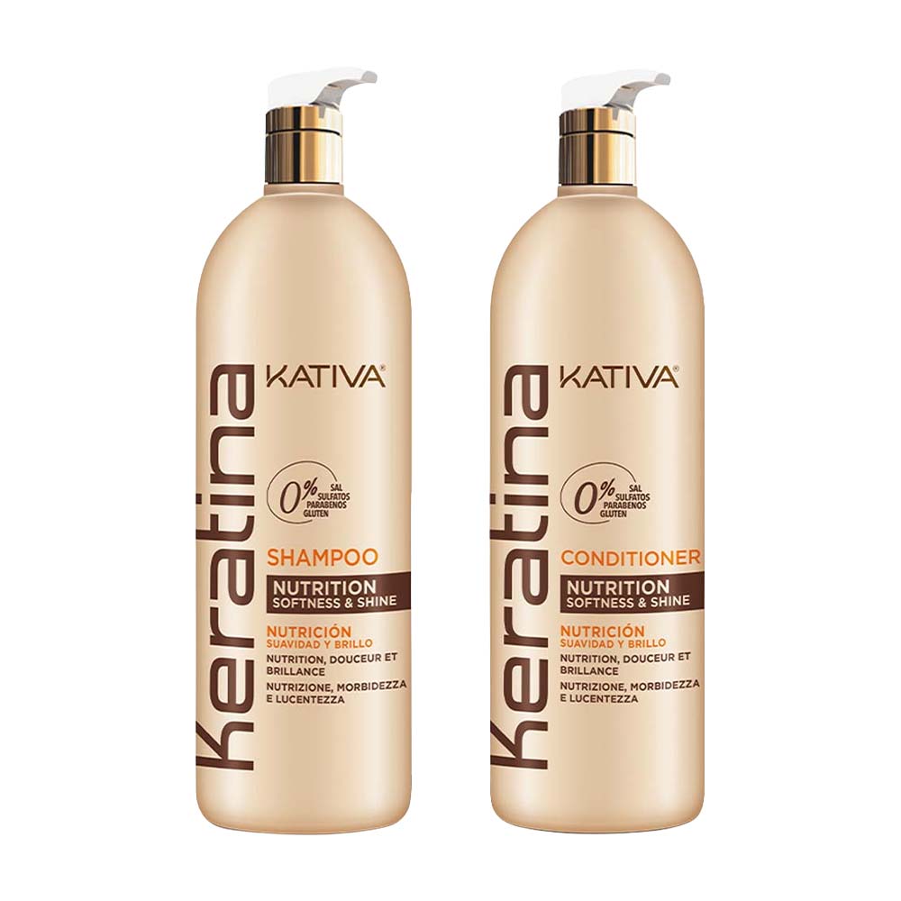 Pack Shampoo KATIVA Keratina Frasco 1L + Acondicionador KATI