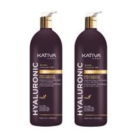 Pack KATIVA Shampoo con Ácido Hialurónico, Keratina & Q10 Frasco 1L + Acondicionador con Ácido Hialurónico, Keratina & Q10 Frasco 1L