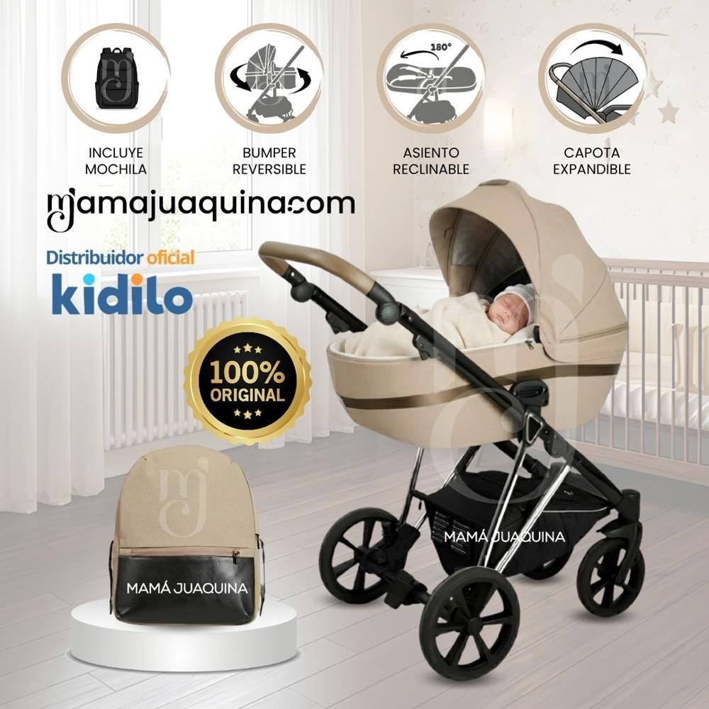 Coche Moisés Travel System KIDILO DAKIT con Mochila Pañalera Beige
