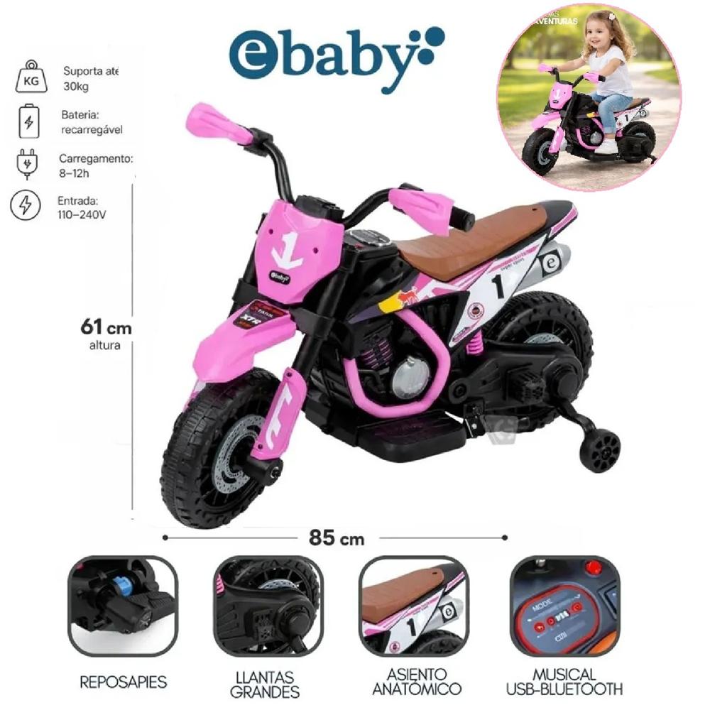 Moto Elétrica con 2 Ruedas con Bluetooth EBABY349 rosado