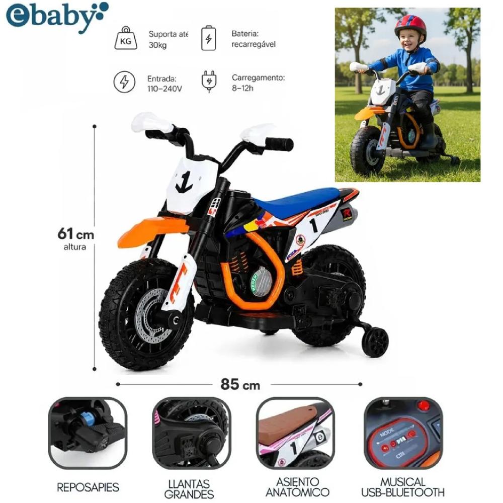 Moto Elétrica a bateria con 2 Ruedas con Bluetooth EBABY349 blanco