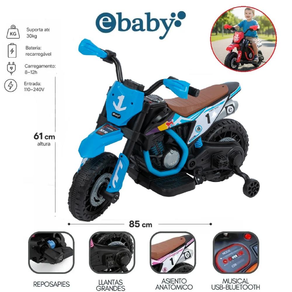 Moto Elétrica a bateria con 2 Ruedas con Bluetooth EBABY349 Azul