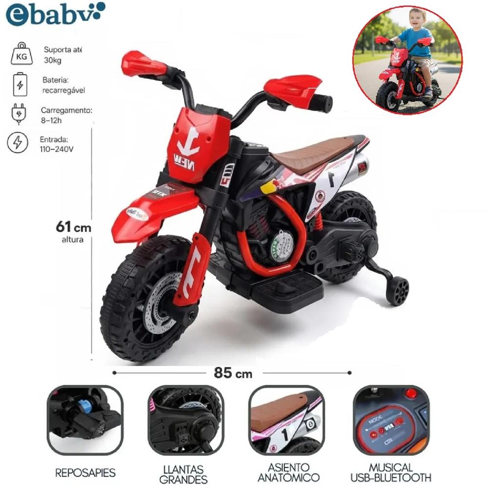 Moto Elétrica a bateria con 2 Ruedas con Bluetooth EBABY349 Rojo
