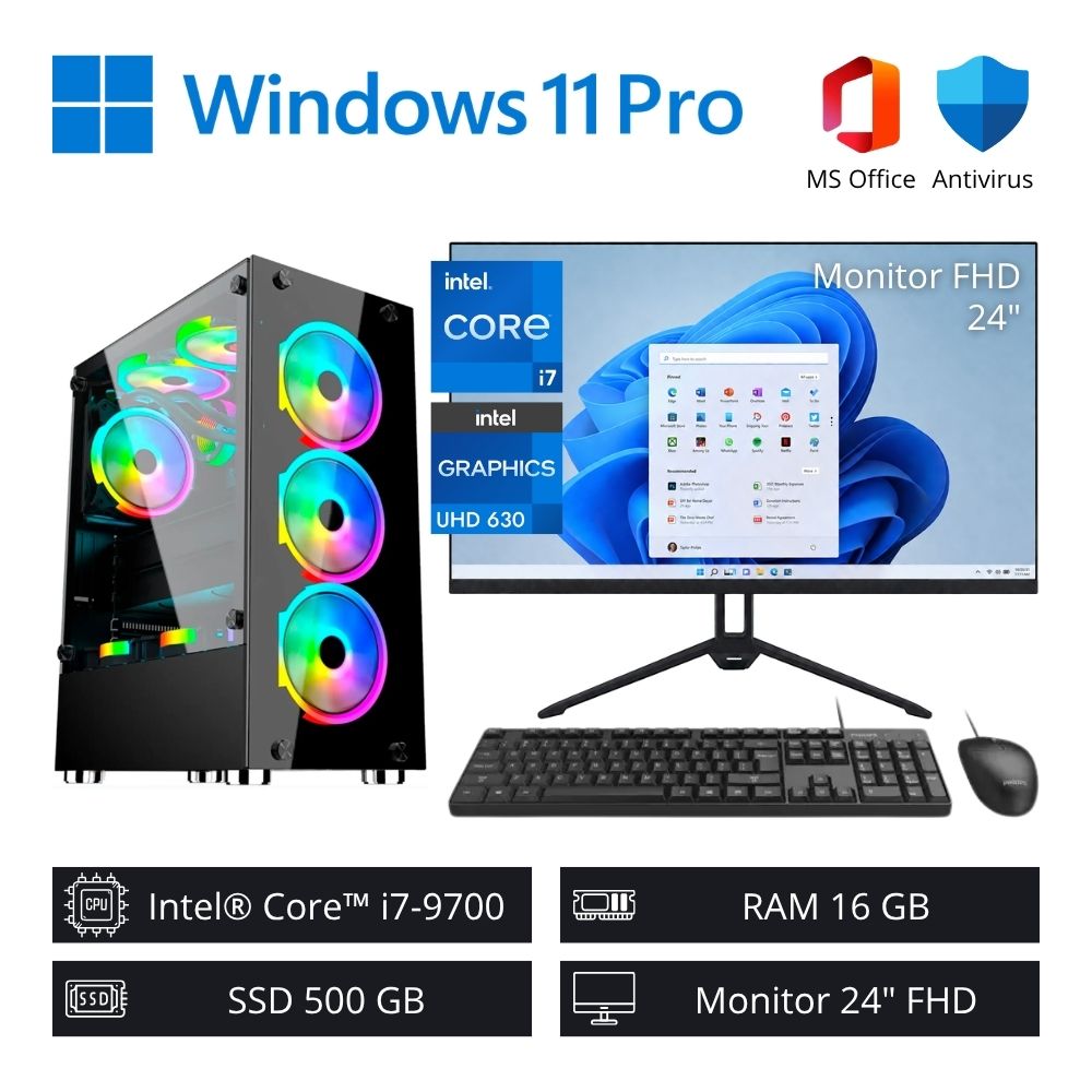 Computadora PC Gamer Intel Core i7 9ª Gen 4,70 GHz 16GB RAM 500GB SSD + Monitor 24"" FHD