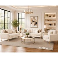 Juego de Sala Kima 3 2 1 Tapiz Antifluido Crema