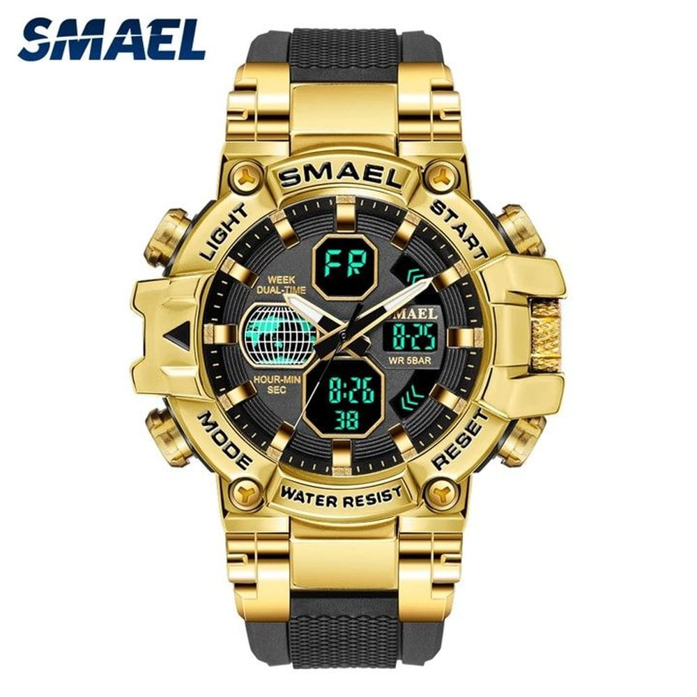 Reloj pulsera digital LED SMAEL 8027 doble hora Dorado