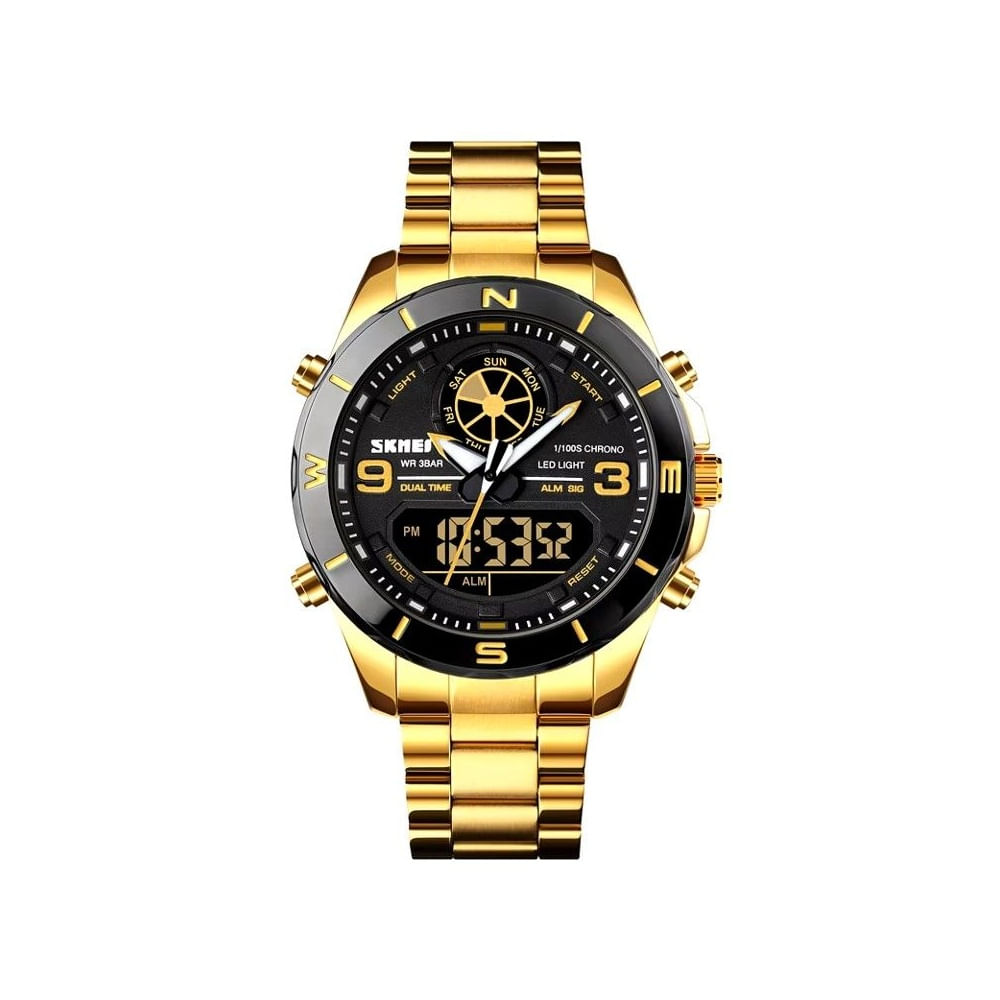 Reloj Digital SKMEI 1839 Dual Time Resistente al agua Dorado Metálico
