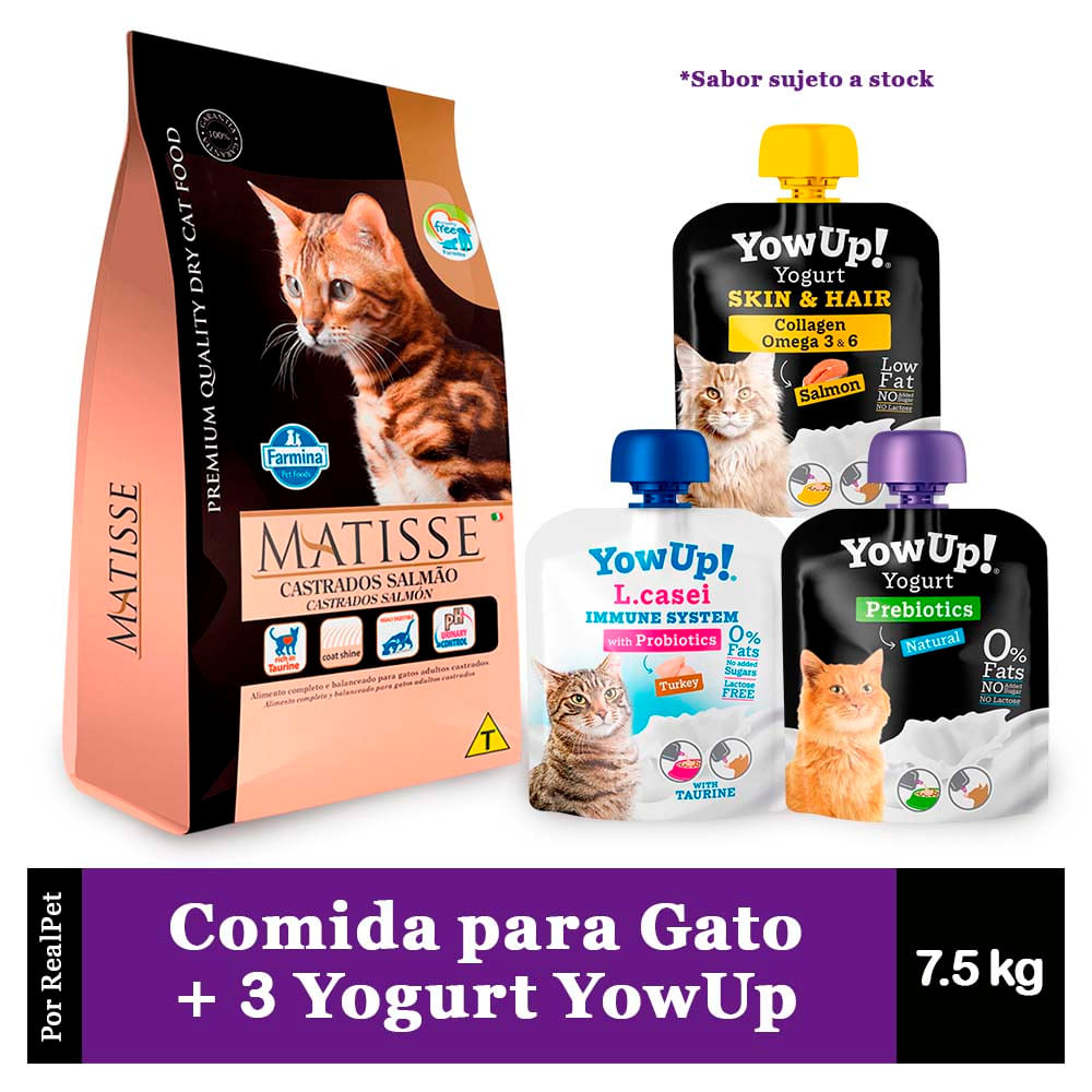 Comida Gato Castrado Matisse Salmon 7.5 kg + 3 Yogurt YowUp 85 gr