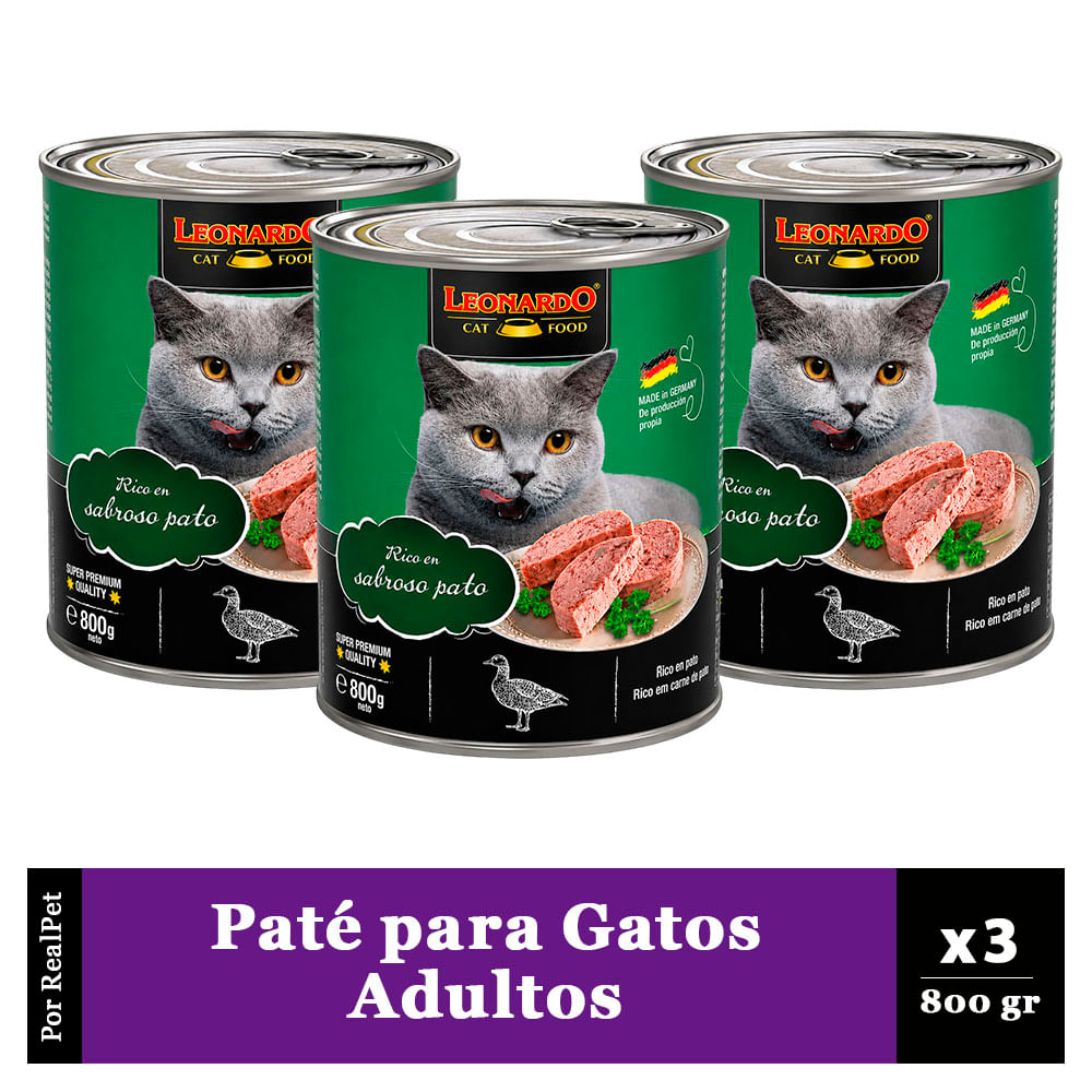 Pack x3 Paté para Gato Leonardo Quality Selection Pato 800gr