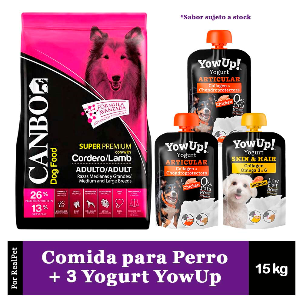 Canbo Perro Adulto Mediano Cordero 15 kg + 3 Yogurt YowUp