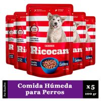 Pack x5 Comida Húmeda de Cachorro Ricocan Cordero 100gr