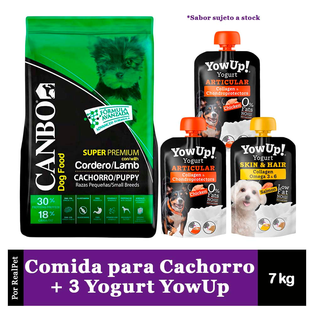 Comida Perro Cachorro Canbo Cordero 7 kg + 3 Yogurt YowUp