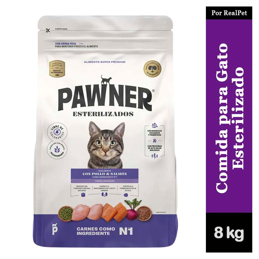 Comida para Gato Esterilizado Pawner Pollo y Salmón 8 kg