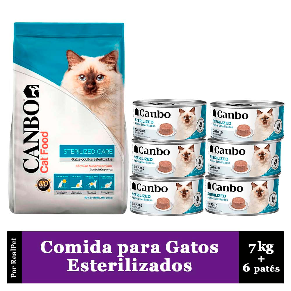 Comida Gato Adulto Esterilizado Canbo 7 kg + 6 Patés 85 gr