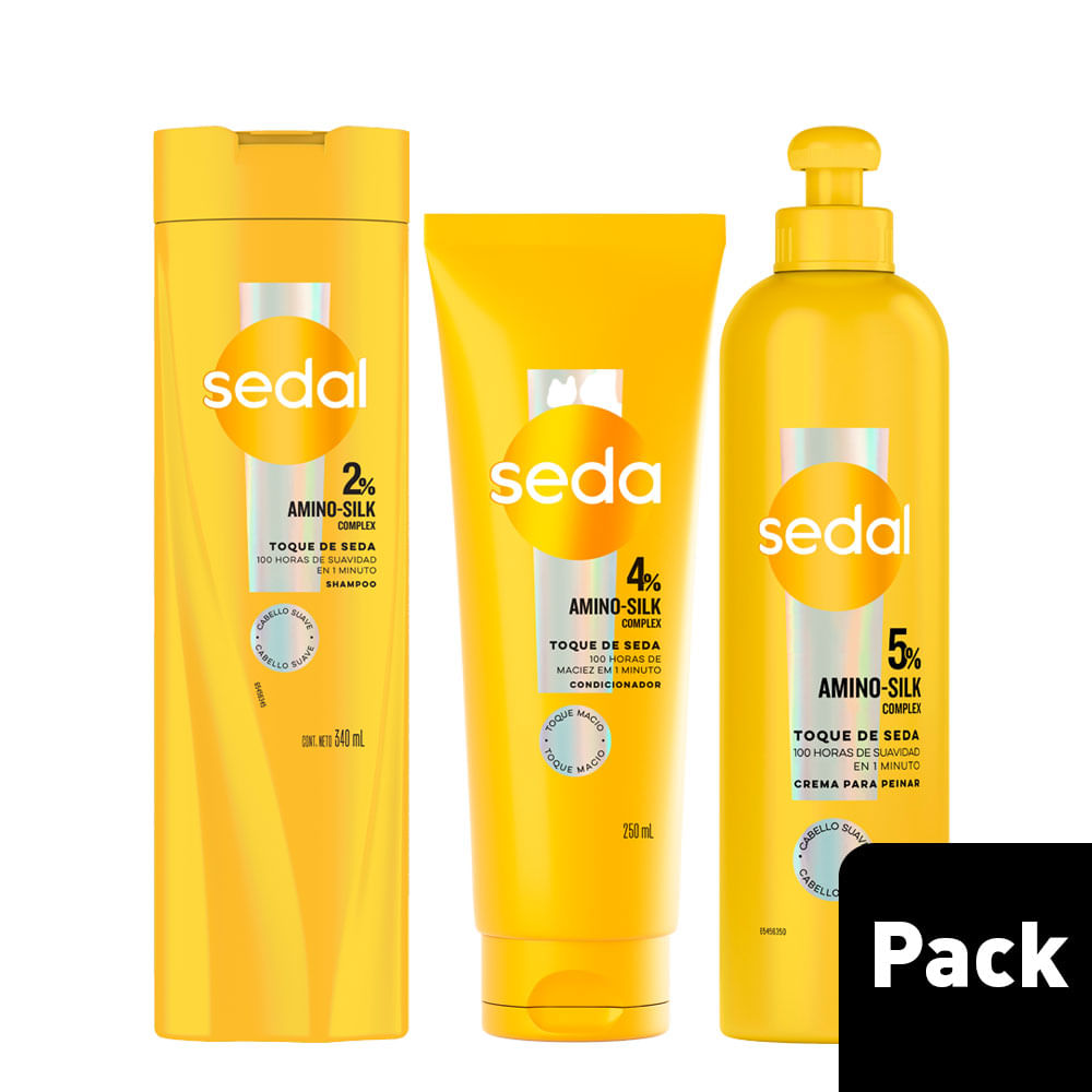 Pack SEDAL: Shampoo Toque de Seda Botella 340ml + Acondicionador Toque de Seda Tubo 250ml + Crema para Peinar Toque de Seda Botella 300ml
