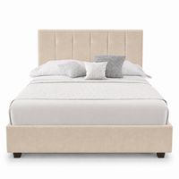 Cama Tapizada Listón con Botones LeMueble 1.5 Plz Beige