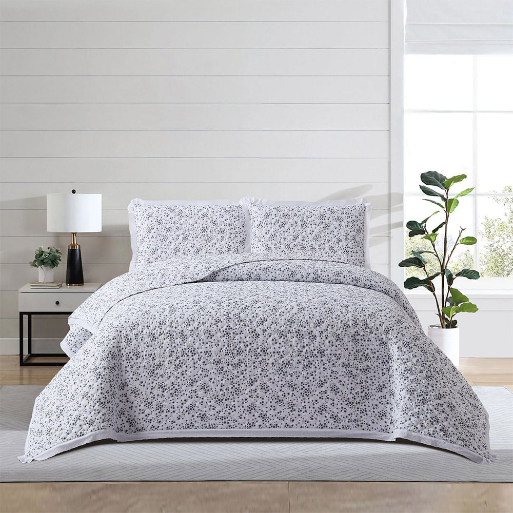Set Cubrecama Pv27 Print Flores Verde 2 Plazas