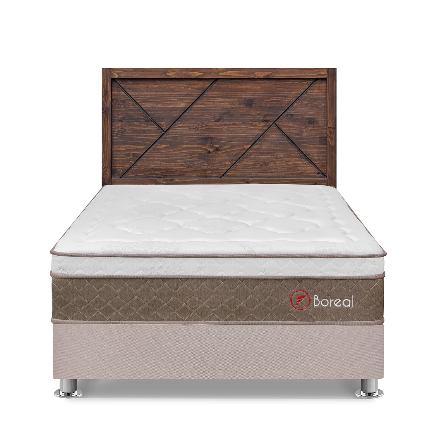 Dormitorio Boreal 2 Plazas Beige + Cabecera Florencia Nogal