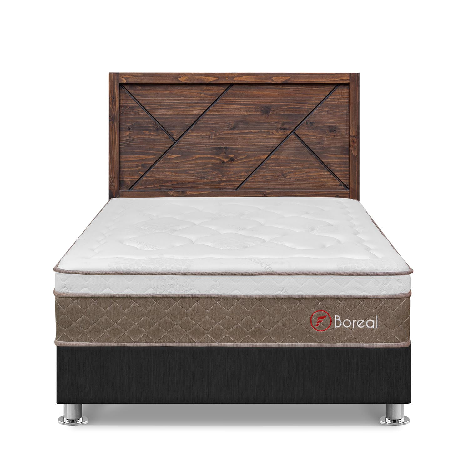 Dormitorio Boreal 2 Plazas Gris + Cabecera Florencia Nogal