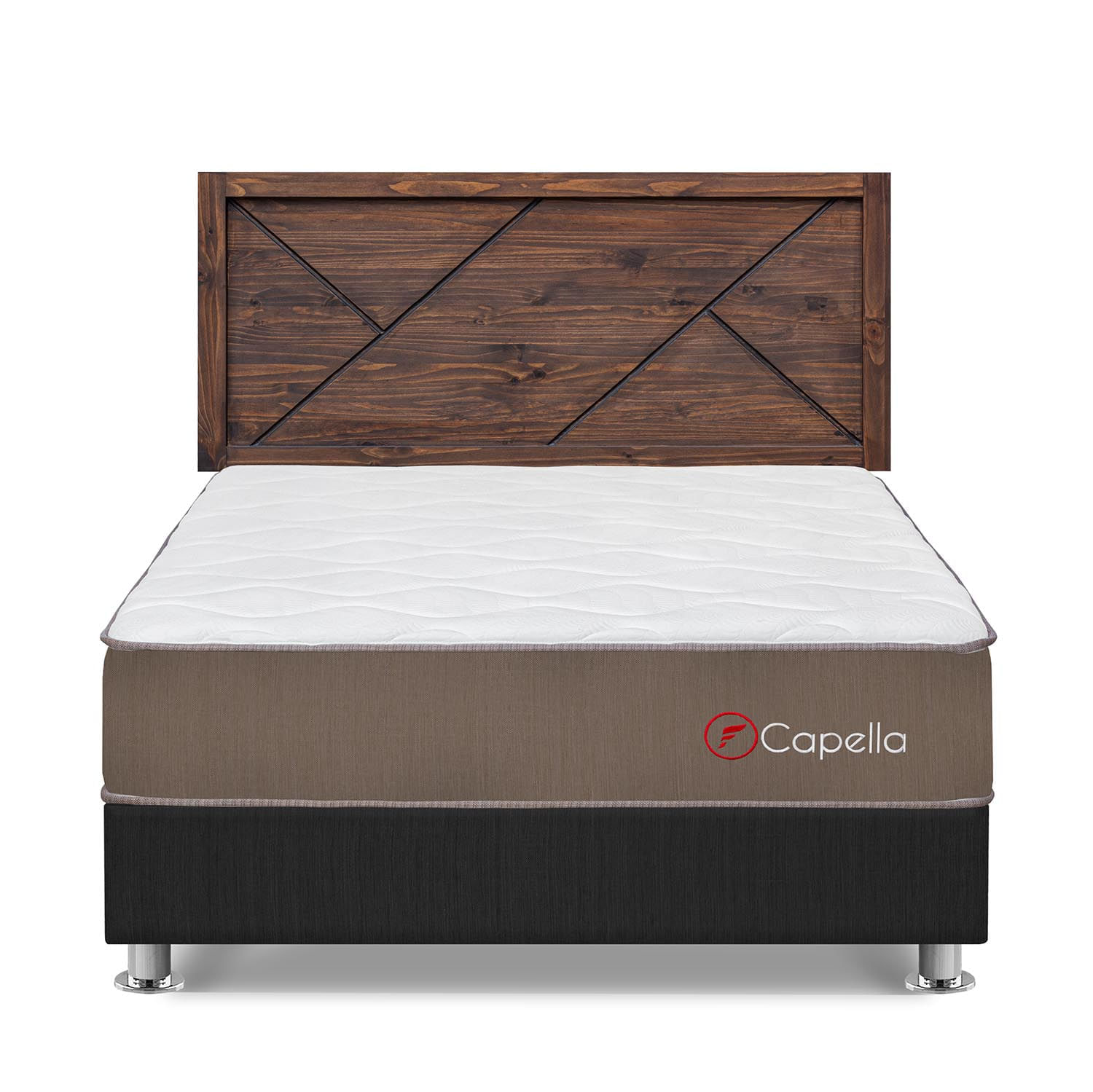 Dormitorio Capella Queen Gris + Cabecera Florencia Nogal