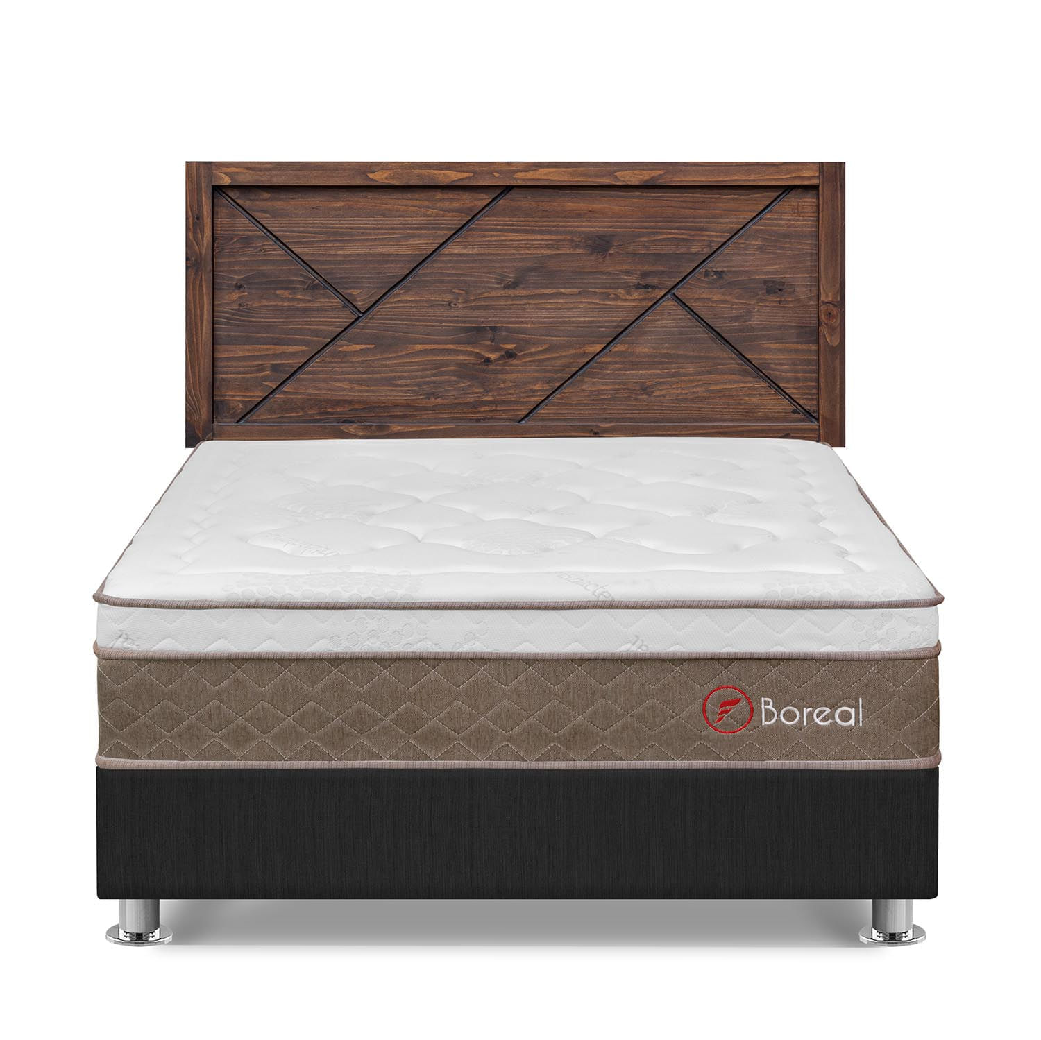 Dormitorio Boreal Queen Gris + Cabecera Florencia Nogal