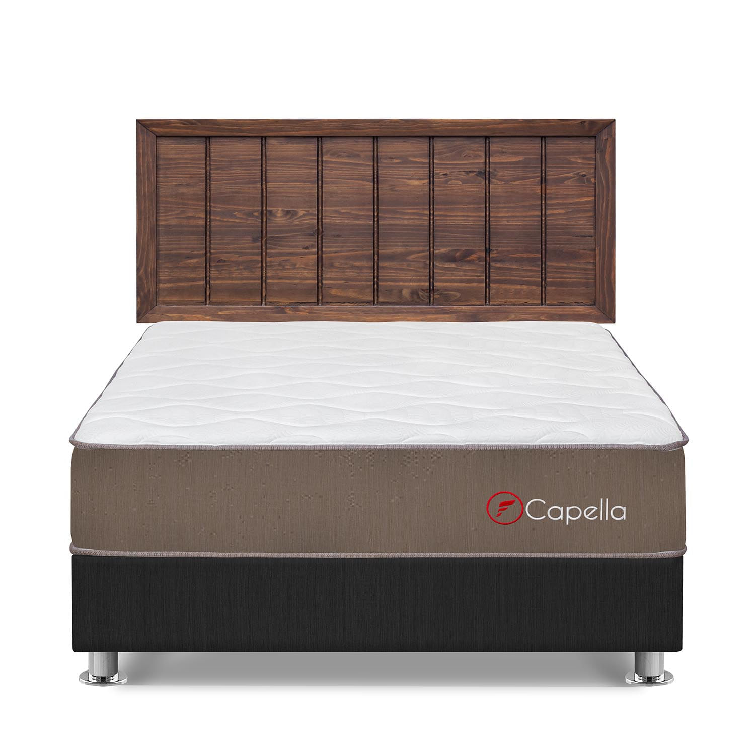 Dormitorio Capella Queen Gris + Cabecera Catania Nogal