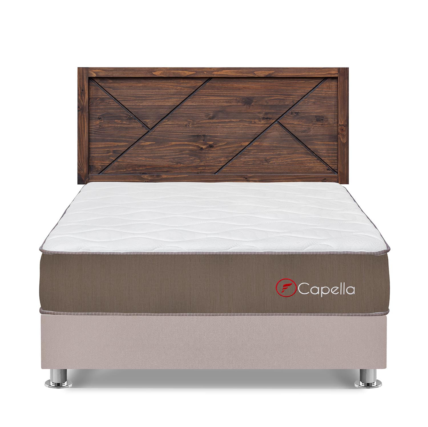 Dormitorio Capella Queen Beige + Cabecera Florencia Nogal