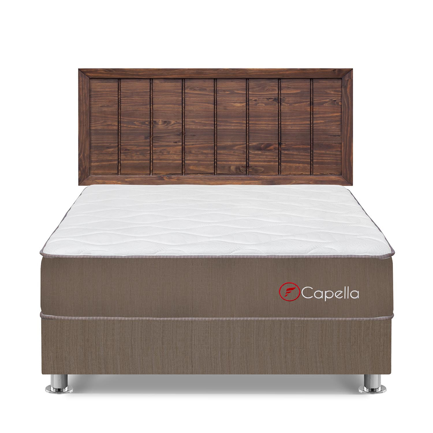 Dormitorio Capella Queen Marron + Cabecera Catania Nogal