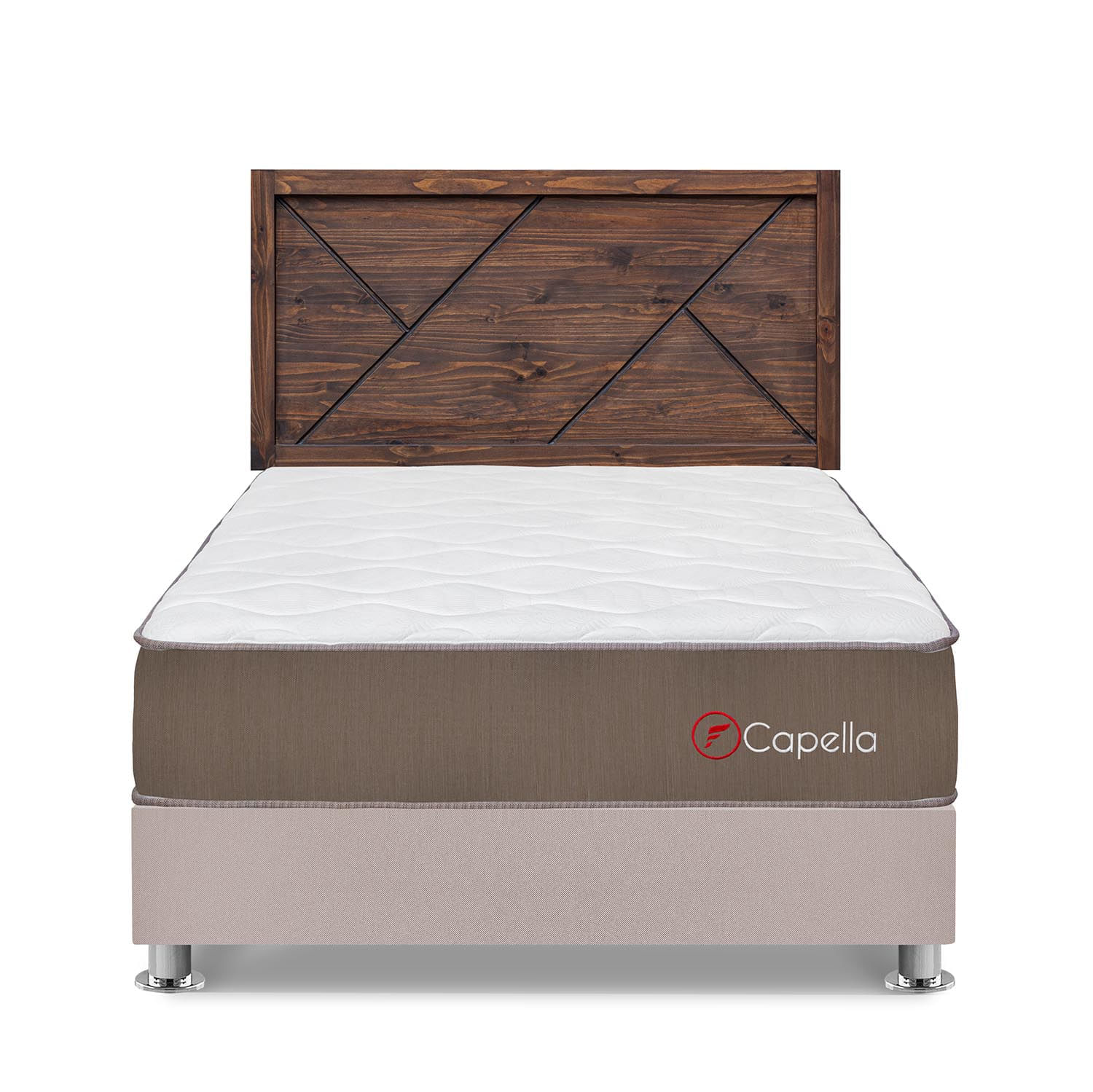 Dormitorio Capella 2 Plazas Beige + Cabecera Florencia Nogal