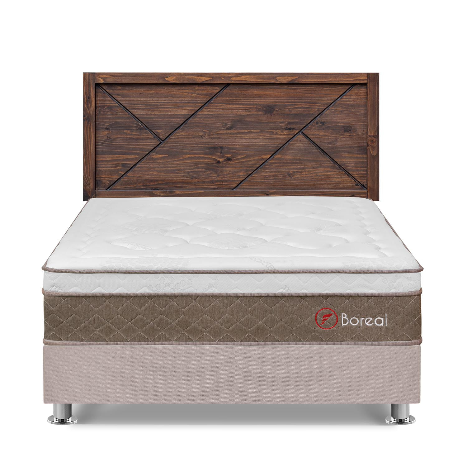 Dormitorio Boreal Queen Beige + Cabecera Florencia Nogal