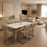 Juego de Comedor Deluxe Acero Inoxidable y Piedra Sinterizada 6 Sillas