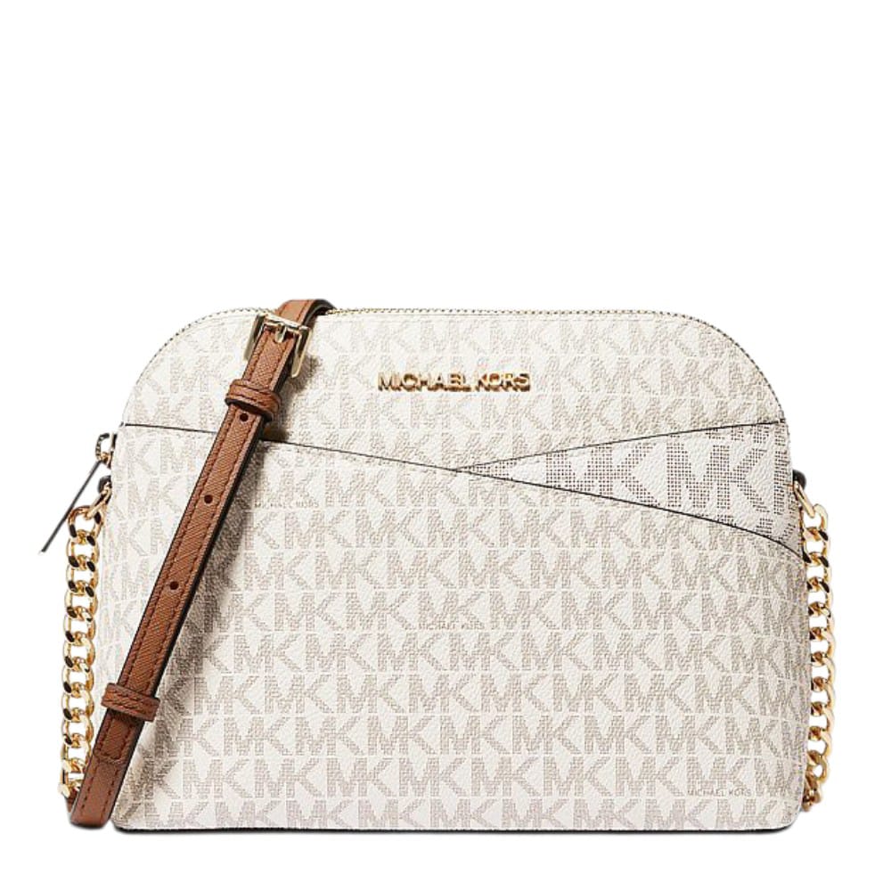 CARTERA CROSSBODY MICHAEL KORS MONOGRAFIADA BEIGE TIPO CÚPULA