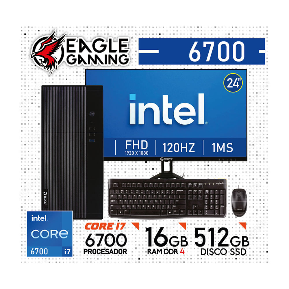 COMPUTADORA PC INTEL CORE i7 6700 - 16 GB RAM DDR4 - 512GB SSD - Monitor 24 inches con KIT LOGITECH