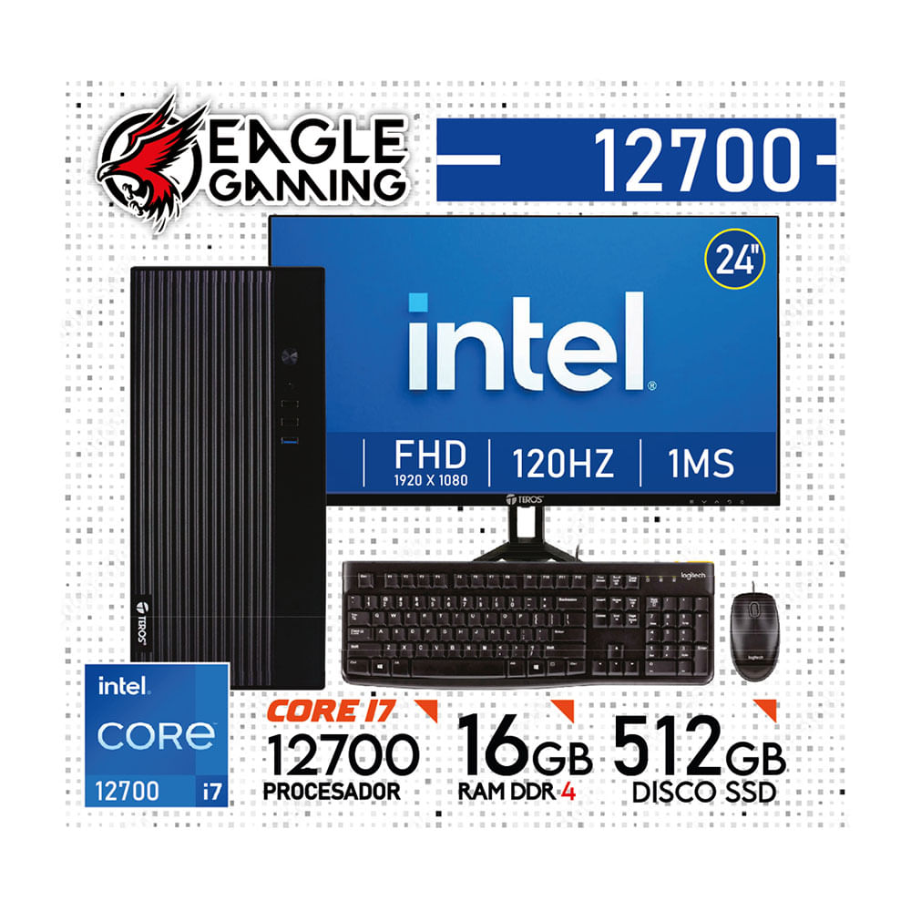 COMPUTADORA PC INTEL CORE i7 12700 - 16 GB RAM DDR4 - 512GB SSD - Monitor 24 inches con KIT LOGITECH