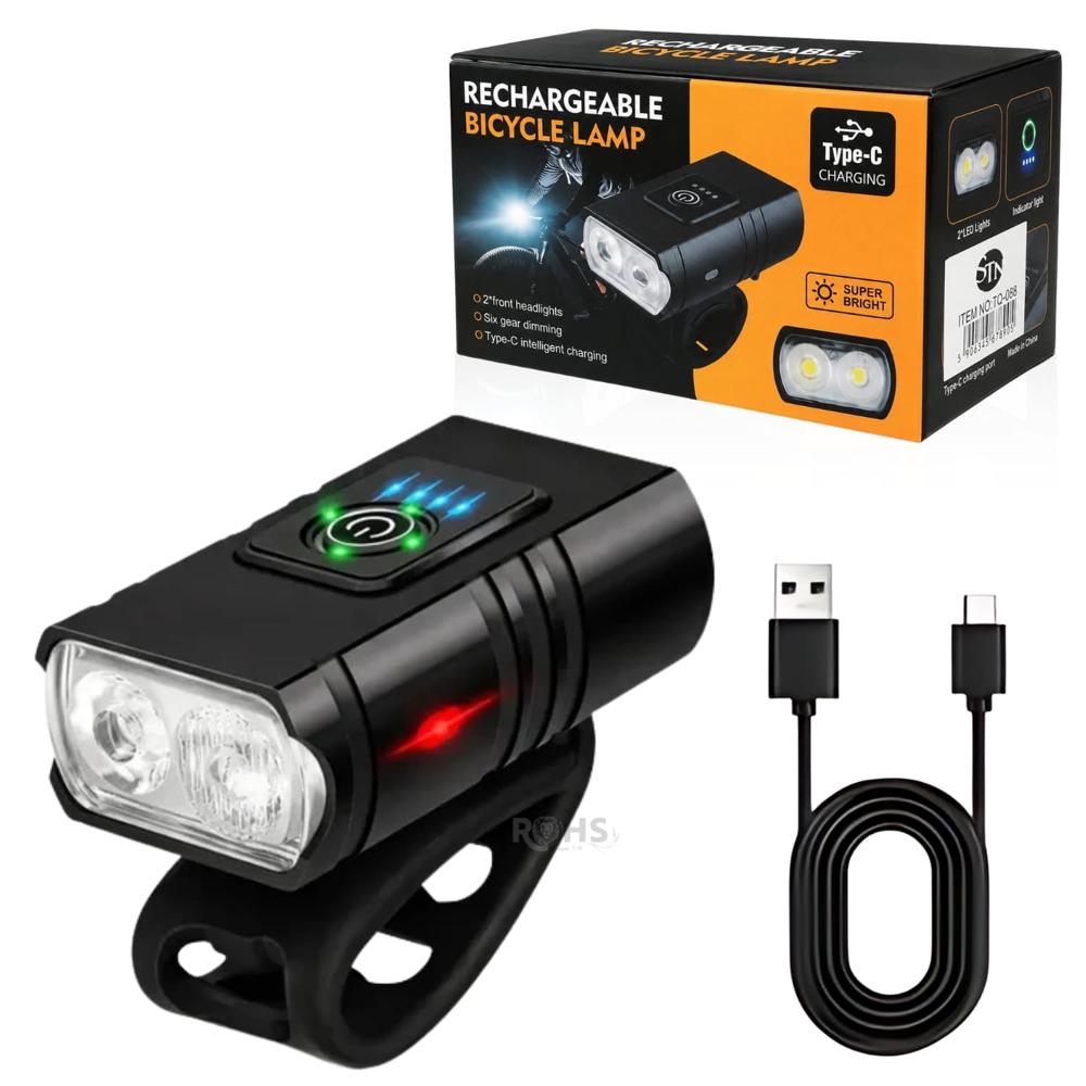 Linterna LED Para Bicicleta Recargable Con 6 Modos Y Soporte