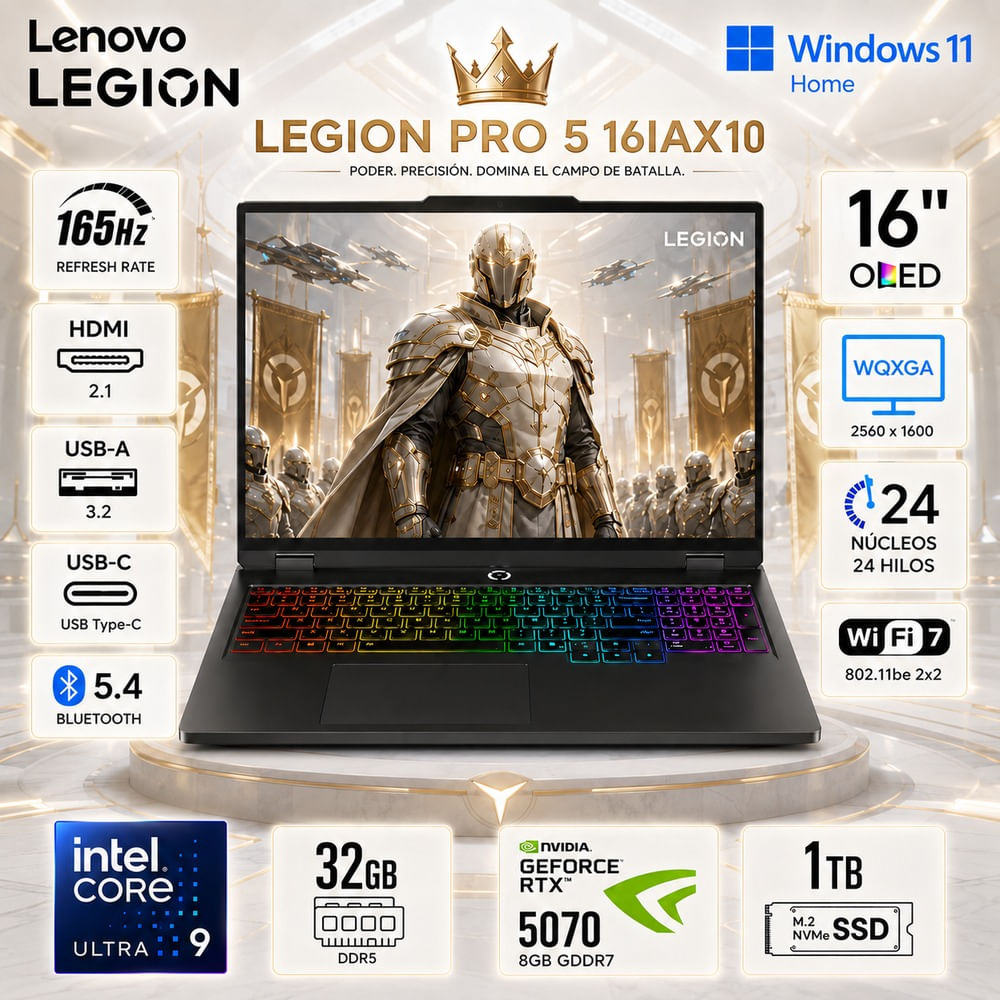 Laptop Lenovo Legion Pro 5 16IAX10 Core Ultra 9 275HX 32GB 1TB RTX 5070 16 OLED 165Hz 83F3000HUS