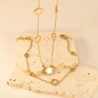 Set Collar y Pulsera Trébol Nácar Blanco Acero Dorada Joyería Accesorios