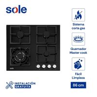 Encimera Empotrable 4 Quemadores Vidrio Templado Negro Sole SOLCO040