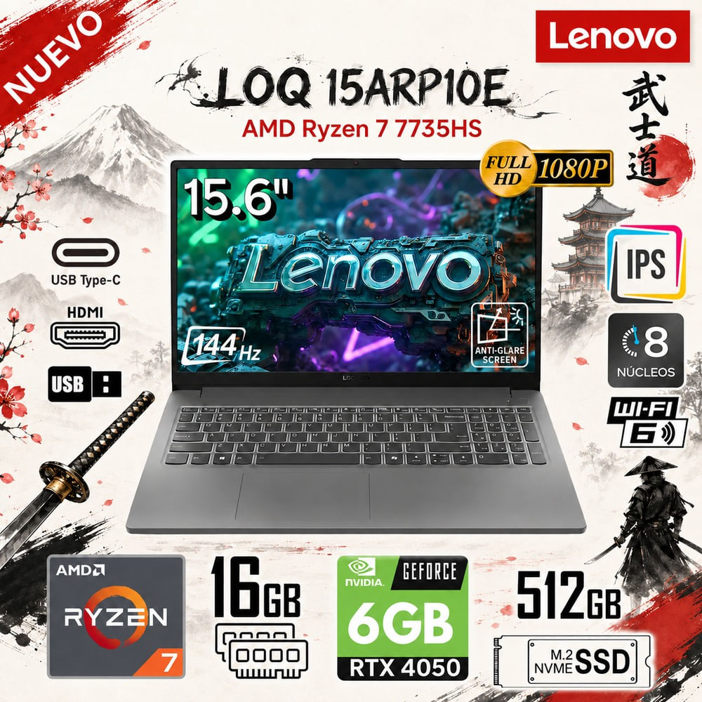 Laptop Lenovo LOQ Essential 15ARP10E Ryzen 7 7735HS 16GB RAM 512GB SSD RTX 4050 15.6  83S00000US