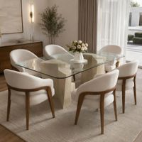Juego De Comedor TU MESITA Palermo Moderna Con Vidrio Base De Mármol Y 6 Butacas Andador