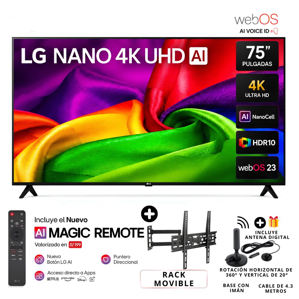Televisor LG 75 NANO  4K UHD AI Smart TV 75NU800BPSB - 2026