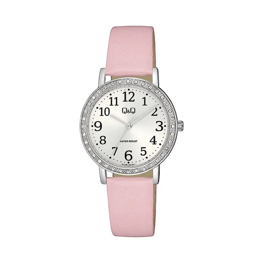 Reloj QyQ Para Mujer de Cuero Color Rosado con Brillantes Regalo Elegante para Mujer